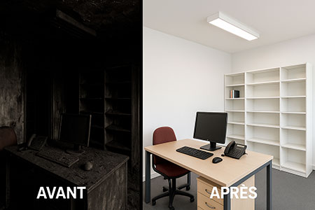 décontamination complète d’un local professionnel après incendie